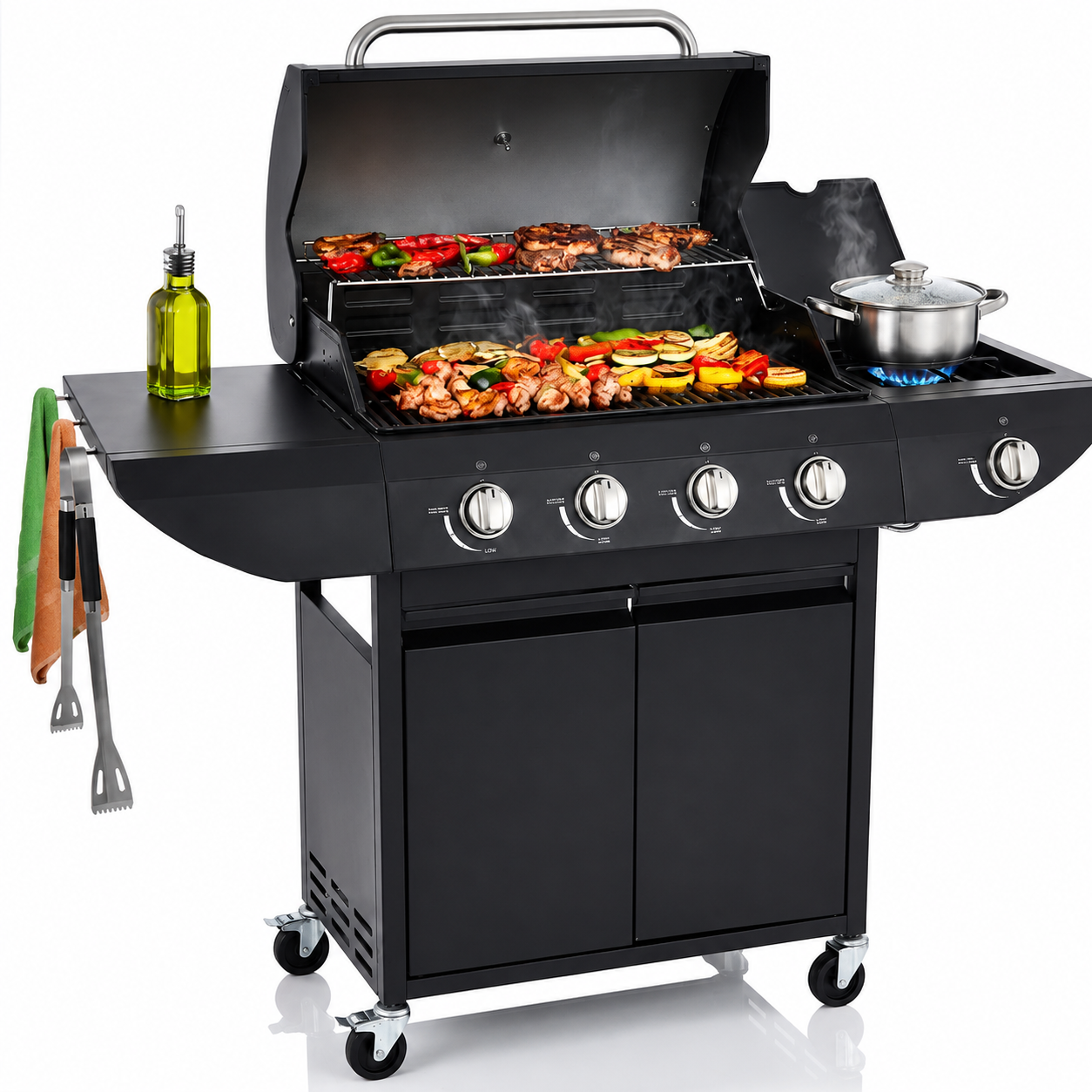 Grill Gazowy Ohio 4+1 Żeliwny Czarny